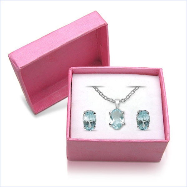 Collier/Kette mit ovalen Blautopas-Anhänger 925 Silber/Rhodiniert-0,65 Karat