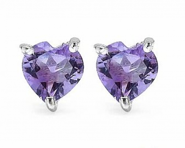 Ohrstecker Amethyst-Herzen-Sterling Silber-Rhodiniert-0,50 Karat