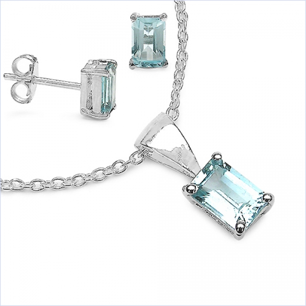 Edles Blautopas-Schmuck-SET 4-teilig Silber-6,63 Karat
