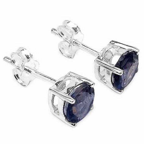 Ohrringe/Ohrstecker echter indischer Iolith/Wassersaphir-Silber Rhod.-1,80 Karat