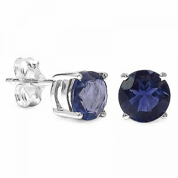 Ohrringe/Ohrstecker echter indischer Iolith/Wassersaphir-Silber Rhod.-1,80 Karat