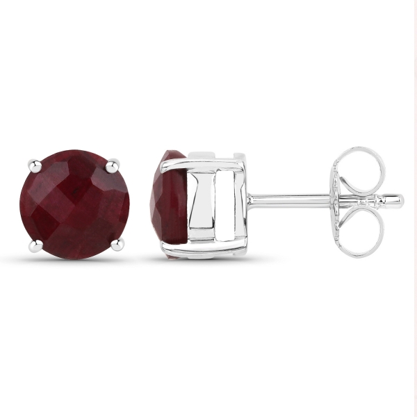 Damen/Herren Rubin Ohrringe/Ohrstecker-5,56 Karat-925 Sterling Silber Rhodiniert