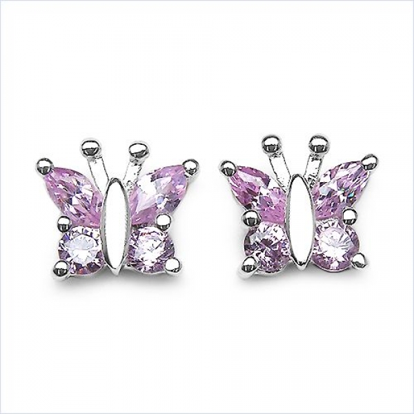 Ohrstecker Zirkonia Pink Schmetterling Silber-Rhodiniert-1,30 Karat