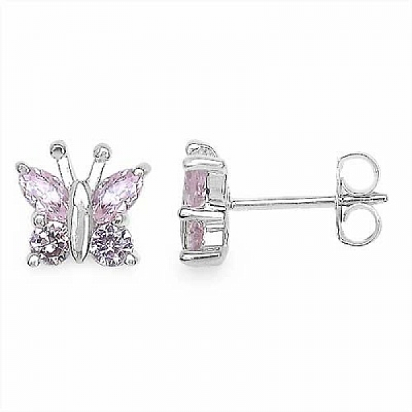 Ohrstecker Zirkonia Pink Schmetterling Silber-Rhodiniert-1,30 Karat