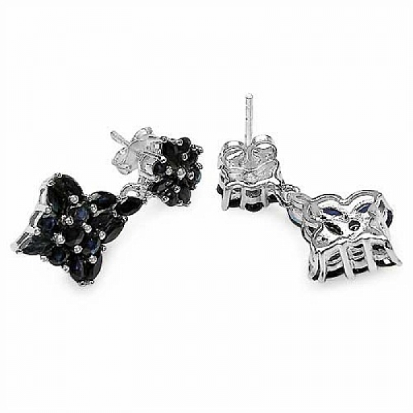 Ohrringe/Ohrstecker mit 44 Nachtblauen Saphiren-4,42 Karat-925 Sterling Silber