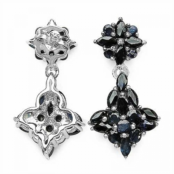 Ohrringe/Ohrstecker mit 44 Nachtblauen Saphiren-4,42 Karat-925 Sterling Silber