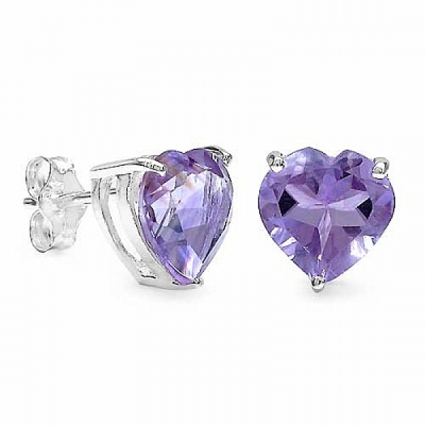 Amethyst-Herzen-Ohrringe/Stecker-925 Silber-Rhodiniert-3,00 Karat