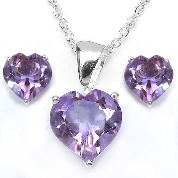 Edles Amethyst-Herzen-SET 4-teilig Silber-6,65 Karat