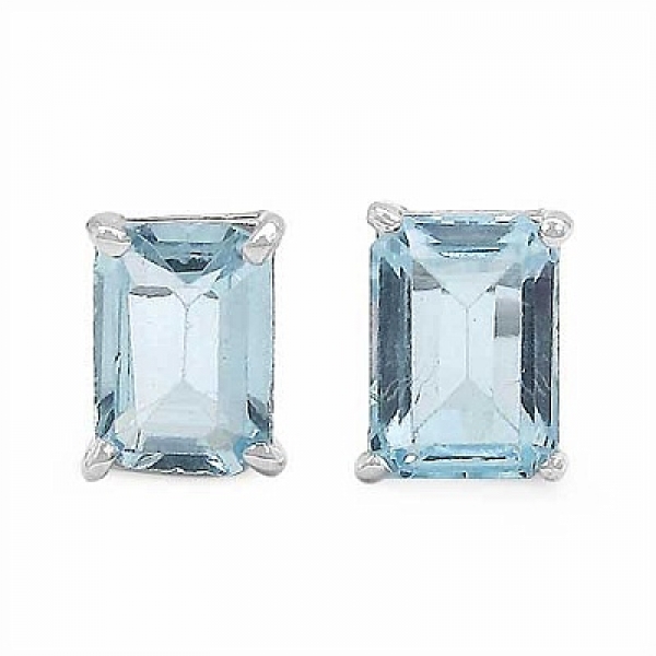 Edle rechteckige Blautopas-Ohrstecker Silber-1,32 Karat