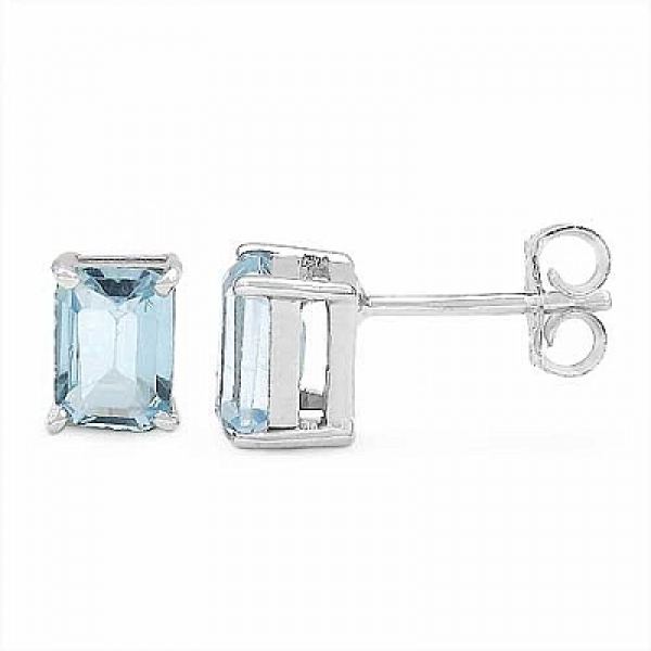 Edle rechteckige Blautopas-Ohrstecker Silber-1,32 Karat