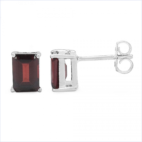 Granat Ohrringe/Ohrstecker-Sterling Silber-Rhodiniert-2,40 Karat