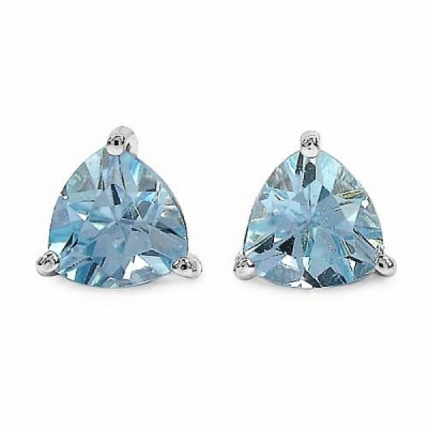 Ohrringe/Ohrstecker Trillion (Dreiecke)-Blautopas-925Silber-Rhodiniert-2,40Karat