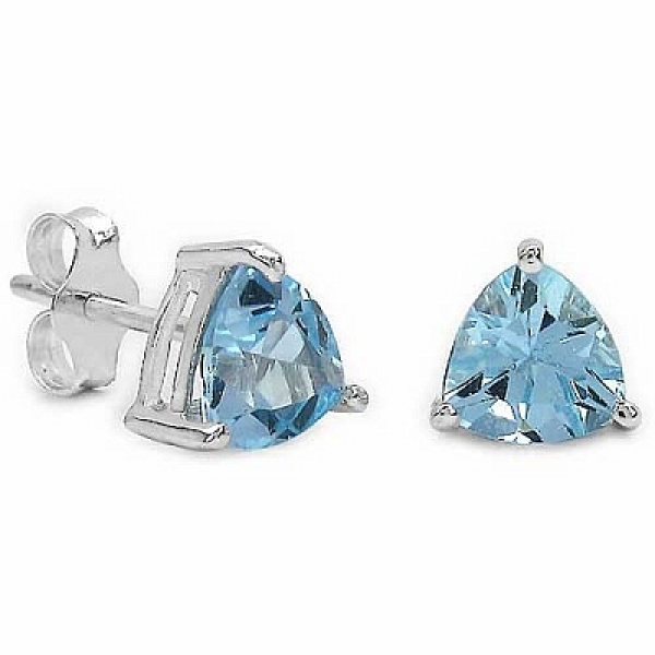 Ohrringe/Ohrstecker Trillion (Dreiecke)-Blautopas-925Silber-Rhodiniert-2,40Karat