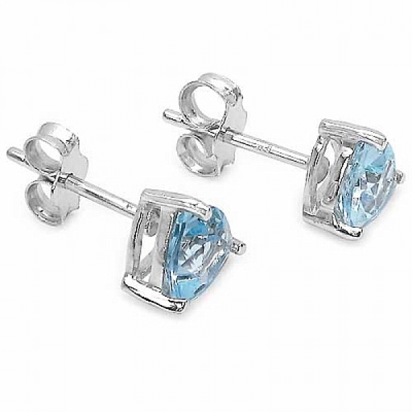 Ohrringe/Ohrstecker Trillion (Dreiecke)-Blautopas-925Silber-Rhodiniert-2,40Karat