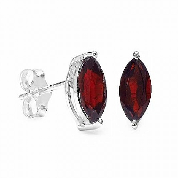 Ohrringe/Ohrstecker Granat-Marquiseschliff-1,30 Karat-Sterling Silber Rhodiniert