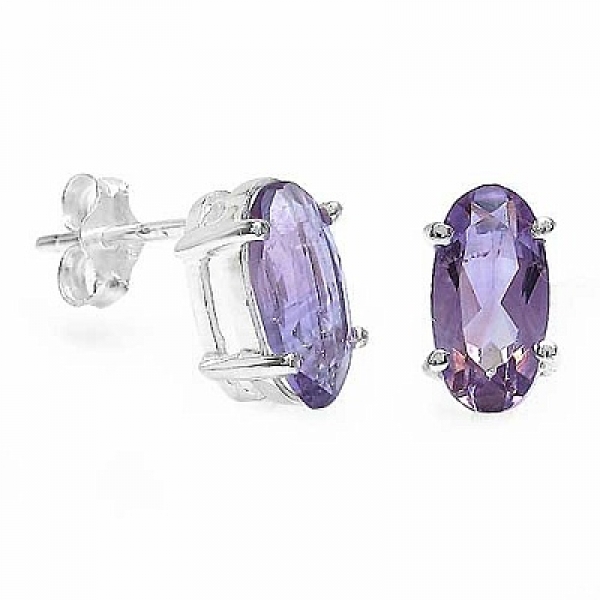Amethyst-Schmuck-SET ovale Edelsteine-4-teilig Silber/Rhodiniert-7,28 Karat