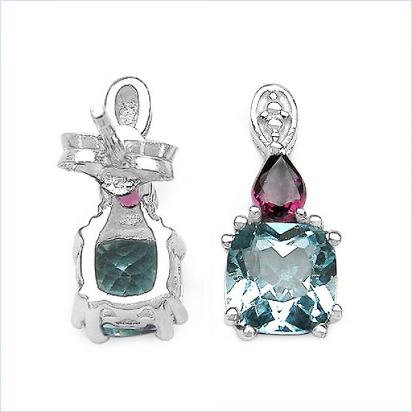 Edle Blautopas-Rhodolith-Ohrringe 925 Silber-Rhodiniert-2,36 Karat