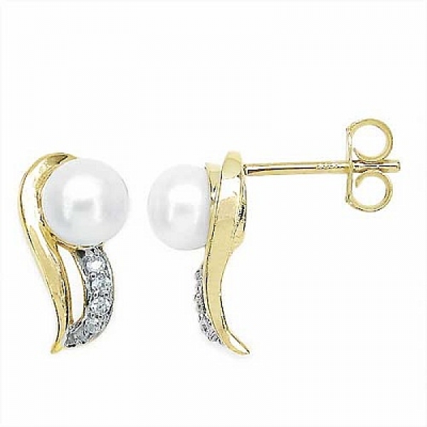 Ohrringe mit Perle/Zirkonia 2,44 Karat-Silber/Vergoldet 10 Karat Gelbgold