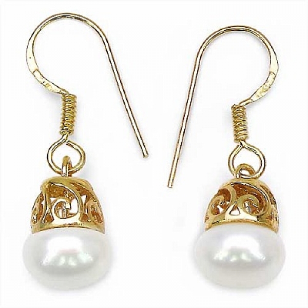 Ohrringe/Ohrhaken mit Perle/Zirkonia in 925 Silber/Vergoldet-Perle 4,77 Karat