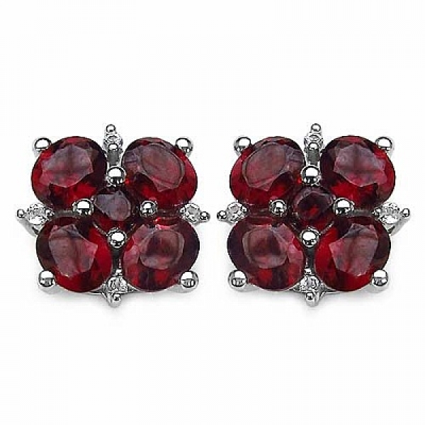 Elegante Granat/Weißtopas Blumen-Ohrringe 925 Sterling Silber Rhod.-4,40 Karat