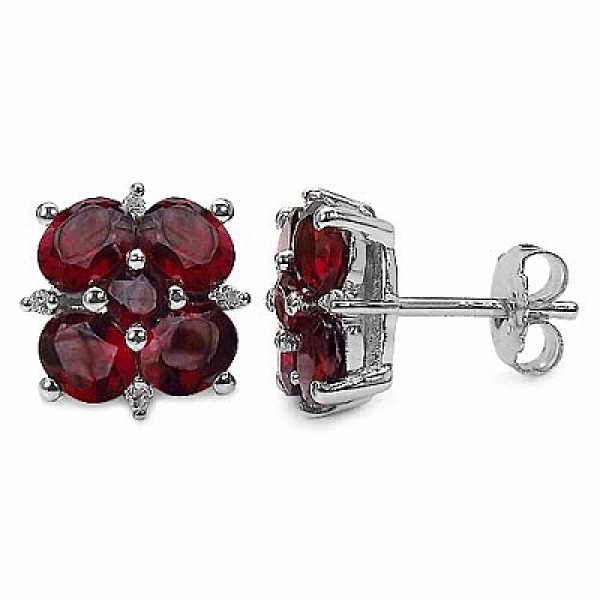 Elegante Granat/Weißtopas Blumen-Ohrringe 925 Sterling Silber Rhod.-4,40 Karat