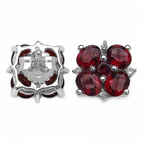 Elegante Granat/Weißtopas Blumen-Ohrringe 925 Sterling Silber Rhod.-4,40 Karat