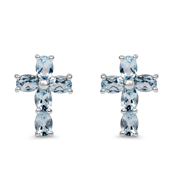 Ohrringe/Ohrstecker-Blautopas Kreuze-925 Sterling Silber-Rhodiniert 1,90 Karat