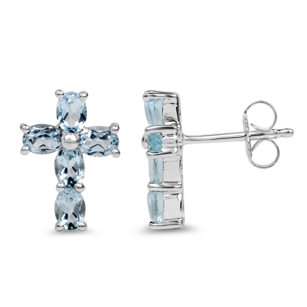 Ohrringe/Ohrstecker-Blautopas Kreuze-925 Sterling Silber-Rhodiniert 1,90 Karat
