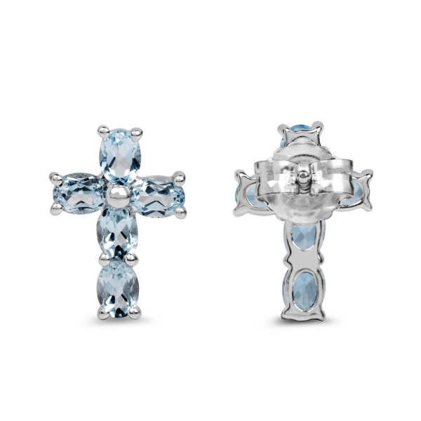 Ohrringe/Ohrstecker-Blautopas Kreuze-925 Sterling Silber-Rhodiniert 1,90 Karat