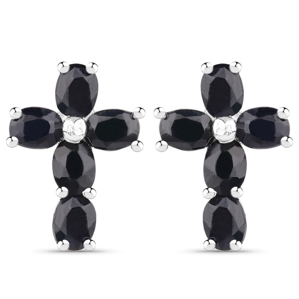 Ohrringe/Ohrstecker-echte Black Saphir-Kreuze, Silber-Rhodiniert 3,00 Karat