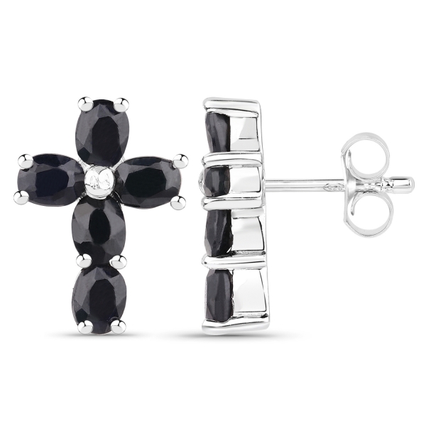 Ohrringe/Ohrstecker-echte Black Saphir-Kreuze, Silber-Rhodiniert 3,00 Karat