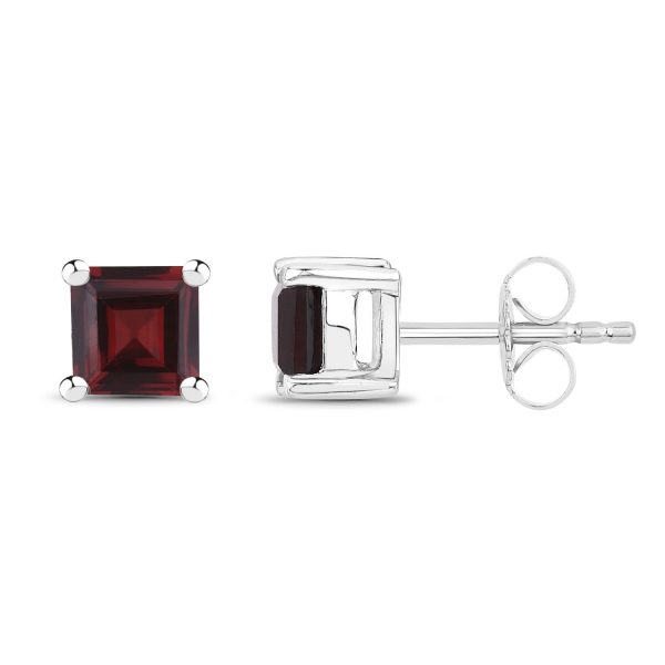 Ohrstecker Quadrate-Granat-925Silber-Rhodiniert-1Karat
