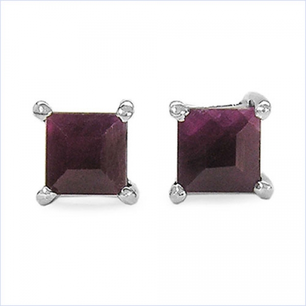 Quadratische Ohrringe/Ohrstecker Rubin-925 Sterling Silber-Rhodiniert-1,00 Karat