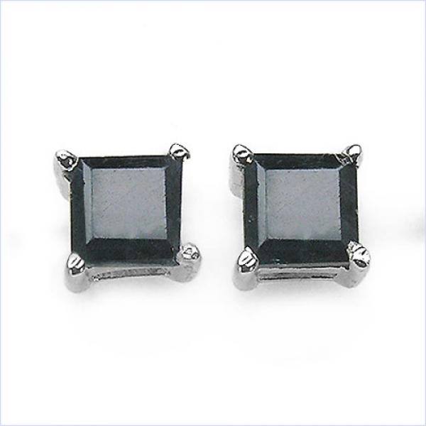 Ohrringe/Ohrstecker Quadrat Black Saphir-Sterling Silber-Rhodiniert 1,00 Karat