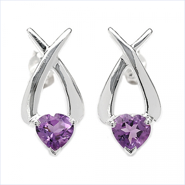 Ohrringe/Stecker Amethyst-Herzen Silber Rhod.-1,40Karat