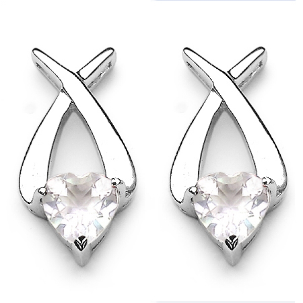 Ohrringe/Ohrstecker Rosenquarz-Herzen Silber Rhodiniert-3,40 Karat