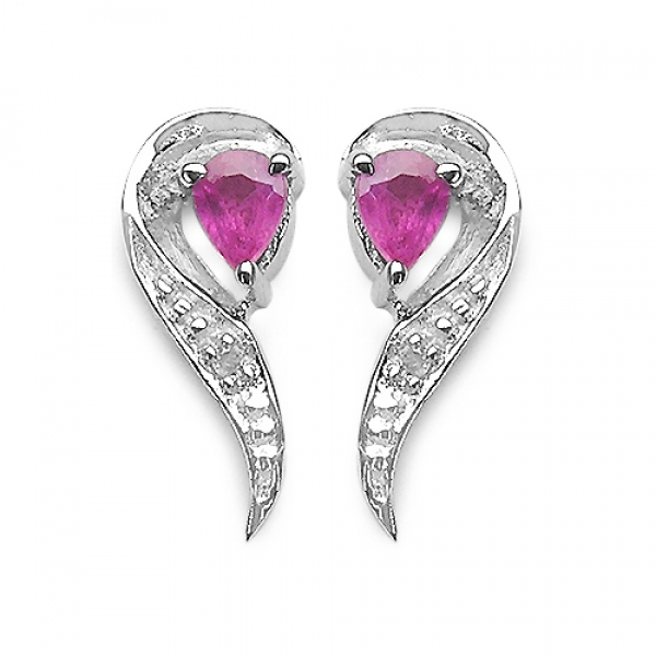 Diamant/Rubin Ohrringe/Stecker-925 Silber-Rhodiniert-0,38 Karat