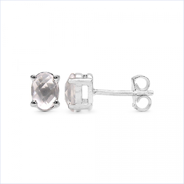 Rosenquarz Ohrstecker im Ovalschliff-Sterling Silber-Rhodiniert-1,50 Karat