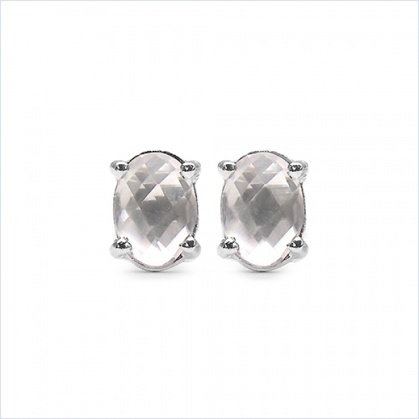 Rosenquarz Ohrstecker im Ovalschliff-Sterling Silber-Rhodiniert-1,50 Karat