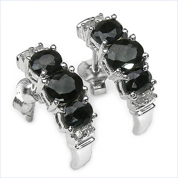 Ohrstecker/Ohrringe Diamant/Schwarzer-Saphir 925 Silber-2,10Karat