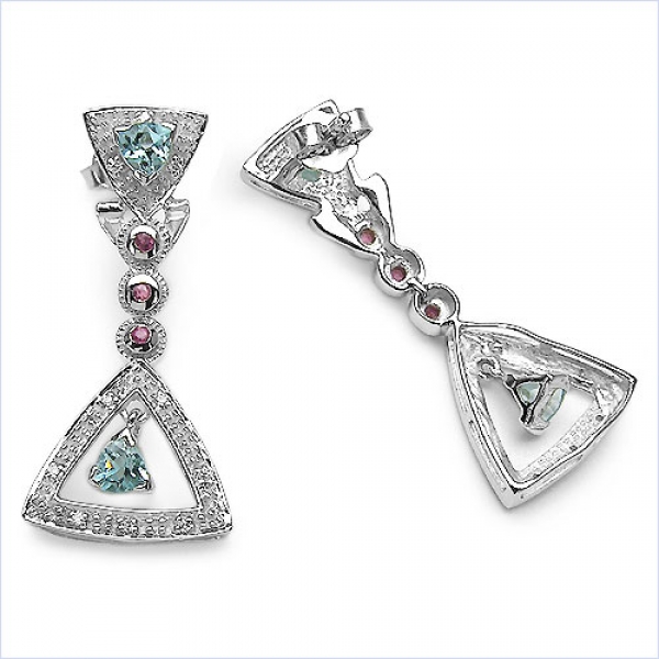 Edle Granat-Rubin-Zirkonia-Ohrringe 925 Silber-Rhod. 1,82 Karat