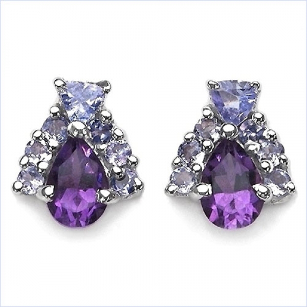 Ohrstecker Amethyst/Tansanit 16 Edelsteine-925St.Silber 1,52 Karat