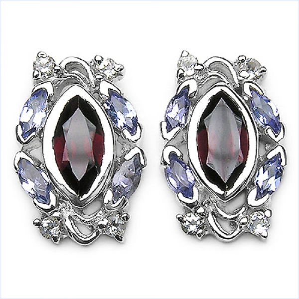 Granat/Tansanit/White-Topas-Ohrringe/Stecker 2,62 Karat