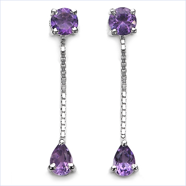 Ohrstecker Tropfenform Silber- Rhodiniert-mit Amethyst-1,80 Karat