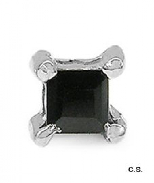 Herren-Ohrring/Ohrstecker Quadrat Schwarzer Saphir-Sterling Silber-Rhodiniert