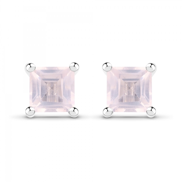 Rosenquarz Ohrringe/Ohrstecker Quadrat-925 Sterling Silber-Rhodin.-0,40 Karat