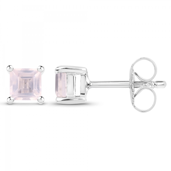 Rosenquarz Ohrringe/Ohrstecker Quadrat-925 Sterling Silber-Rhodin.-0,40 Karat