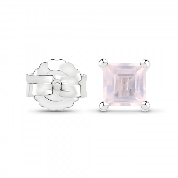 Rosenquarz Ohrringe/Ohrstecker Quadrat-925 Sterling Silber-Rhodin.-0,40 Karat