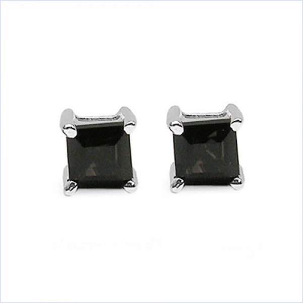 Ohrringe/Ohrstecker Quadrat Black Saphir-Sterling Silber-Rhodiniert 1,00 Karat