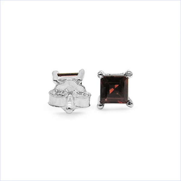 Ohrringe/Ohrstecker-Quadratische Granate-Silber- Rhodiniert 0,36 Karat